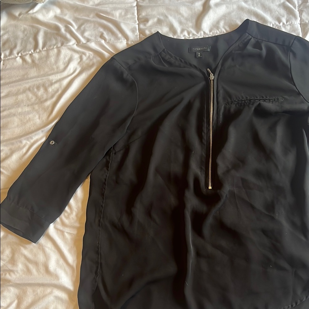 Dynamite Black Zip-Front Blouse